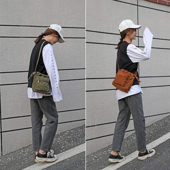 Small Canvas Crossbody Bag Women Boho Drawstring Purse Casual Everyday main image 6